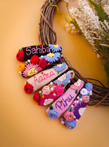 Trio Name Tic Tac Set – Hand Embroidered Personalized Hair Clips
