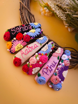 Trio Name Tic Tac Set – Hand Embroidered Personalized Hair Clips