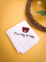 Teddy Cuddle Hankey – Hand Embroidered Love Message Handkerchief