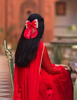 Aaina Red Personalized Hand Embroidered Bow Hair Clip