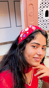 Red Flora Hand Embroidered Wide Headband