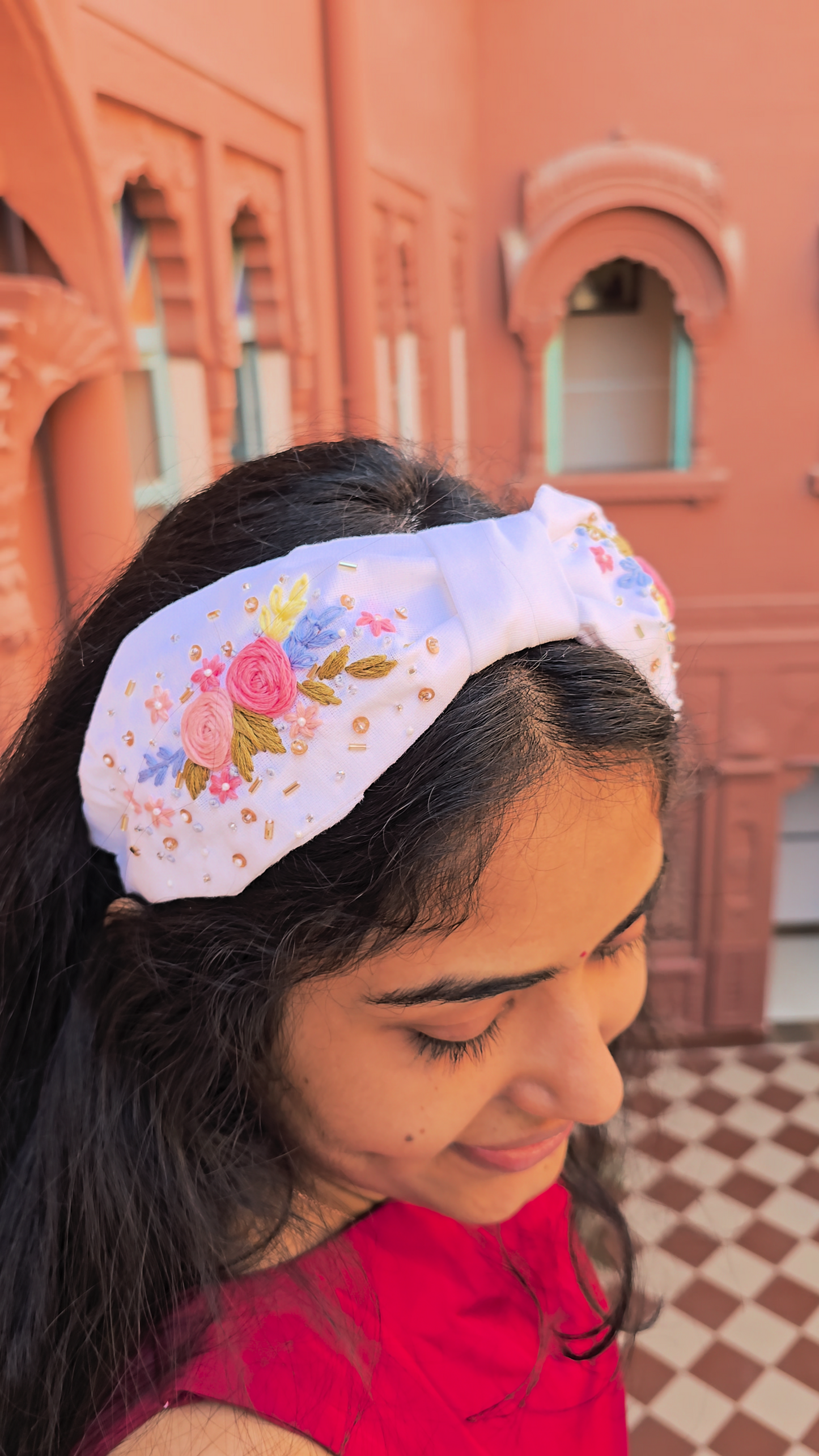 White Floral Hand Embroidered Headband