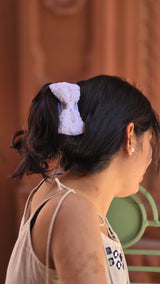White Rosey Hand Embroidered Clutcher Bow