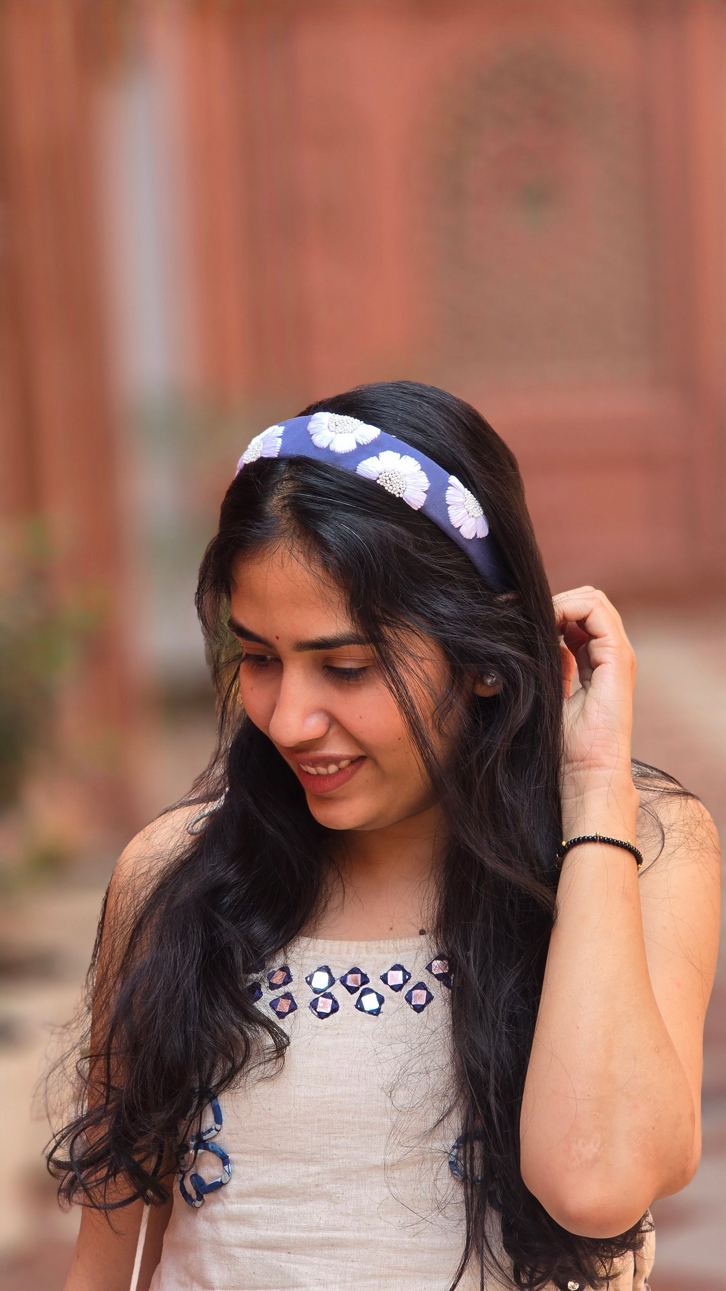 Neel Pushpika Hand Embroidered Floral Headband
