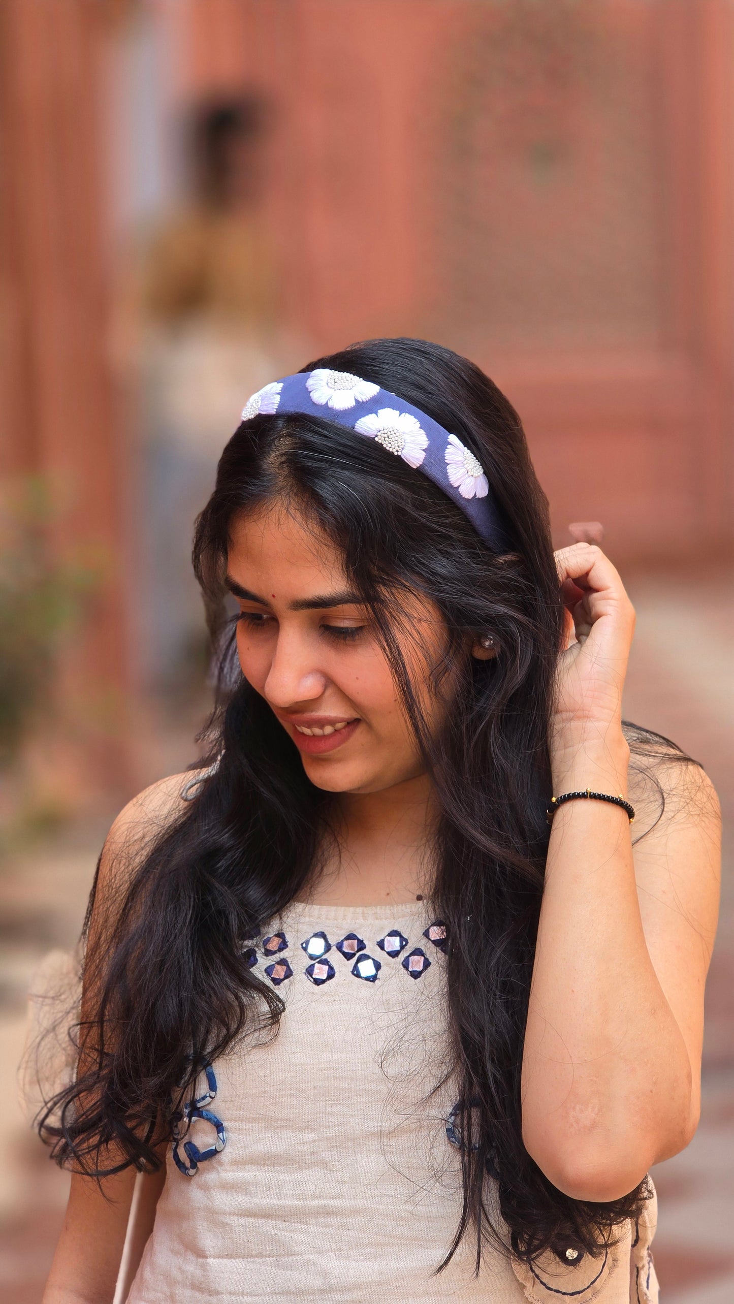 Neel Pushpika Hand Embroidered Floral Headband