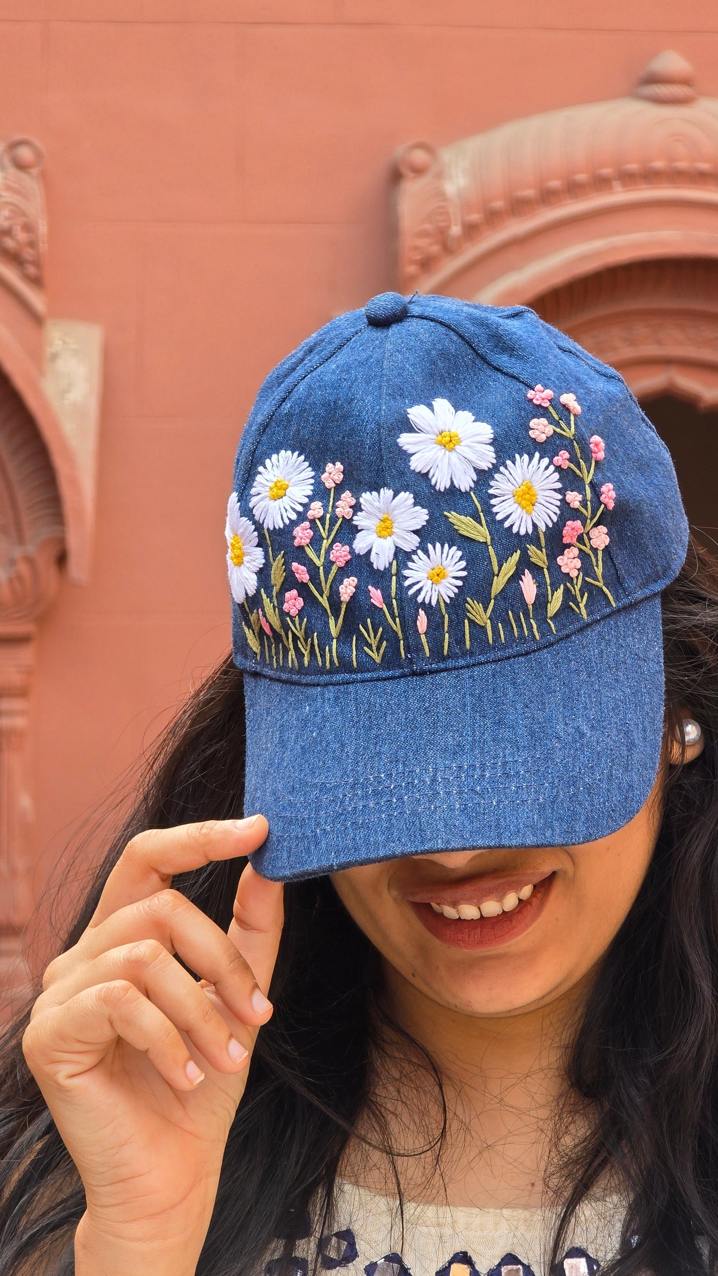 Daisy Meadow Hand Embroidered Cap