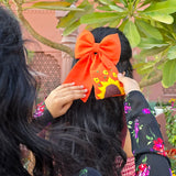 Be My Sunflower Orange Hand Embroidered Bow Hair Clip