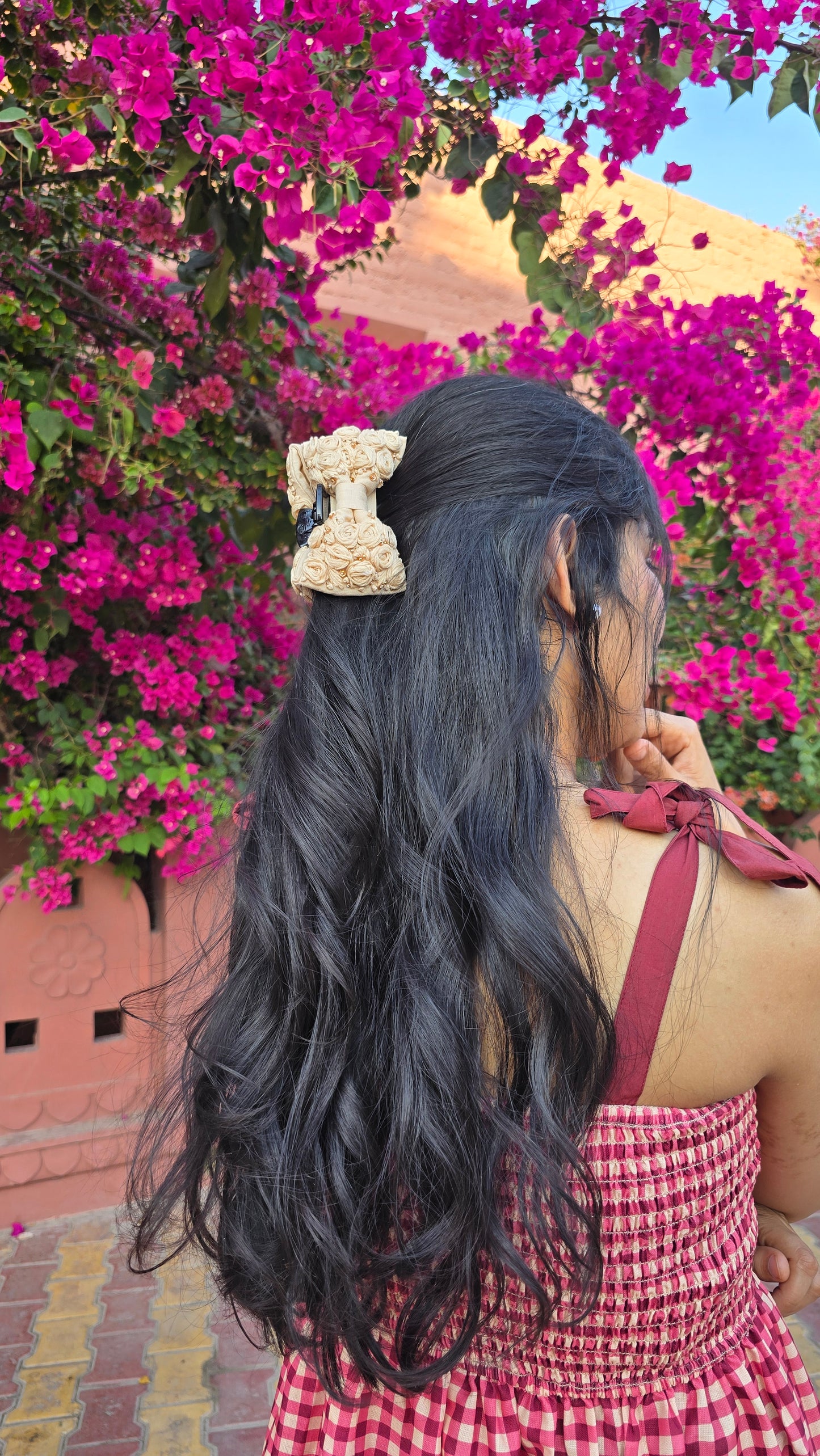 Desert Rose Hand Embroidered Clutcher Bow