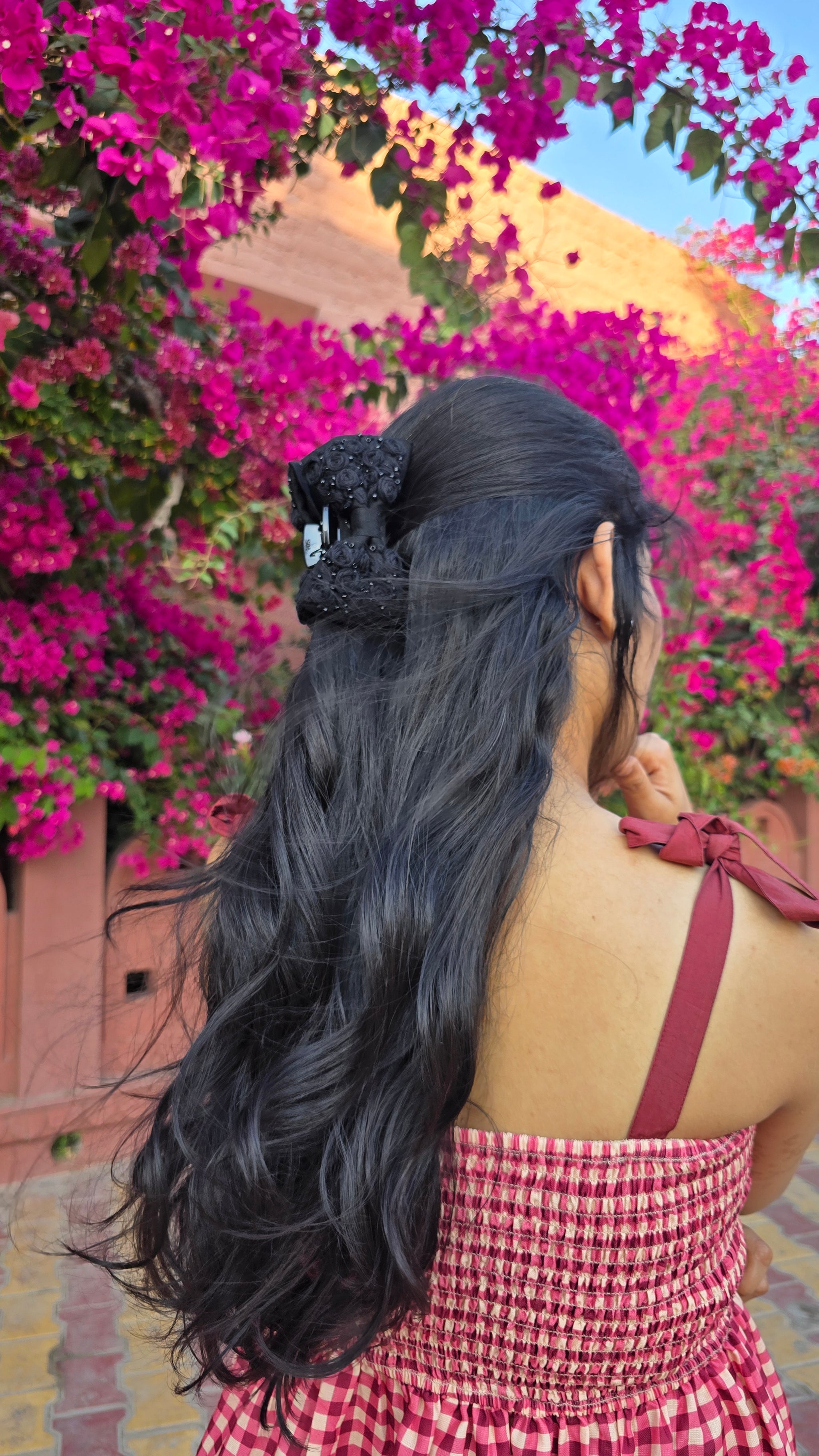 Black Rose Hand Embroidered Clutcher Bow