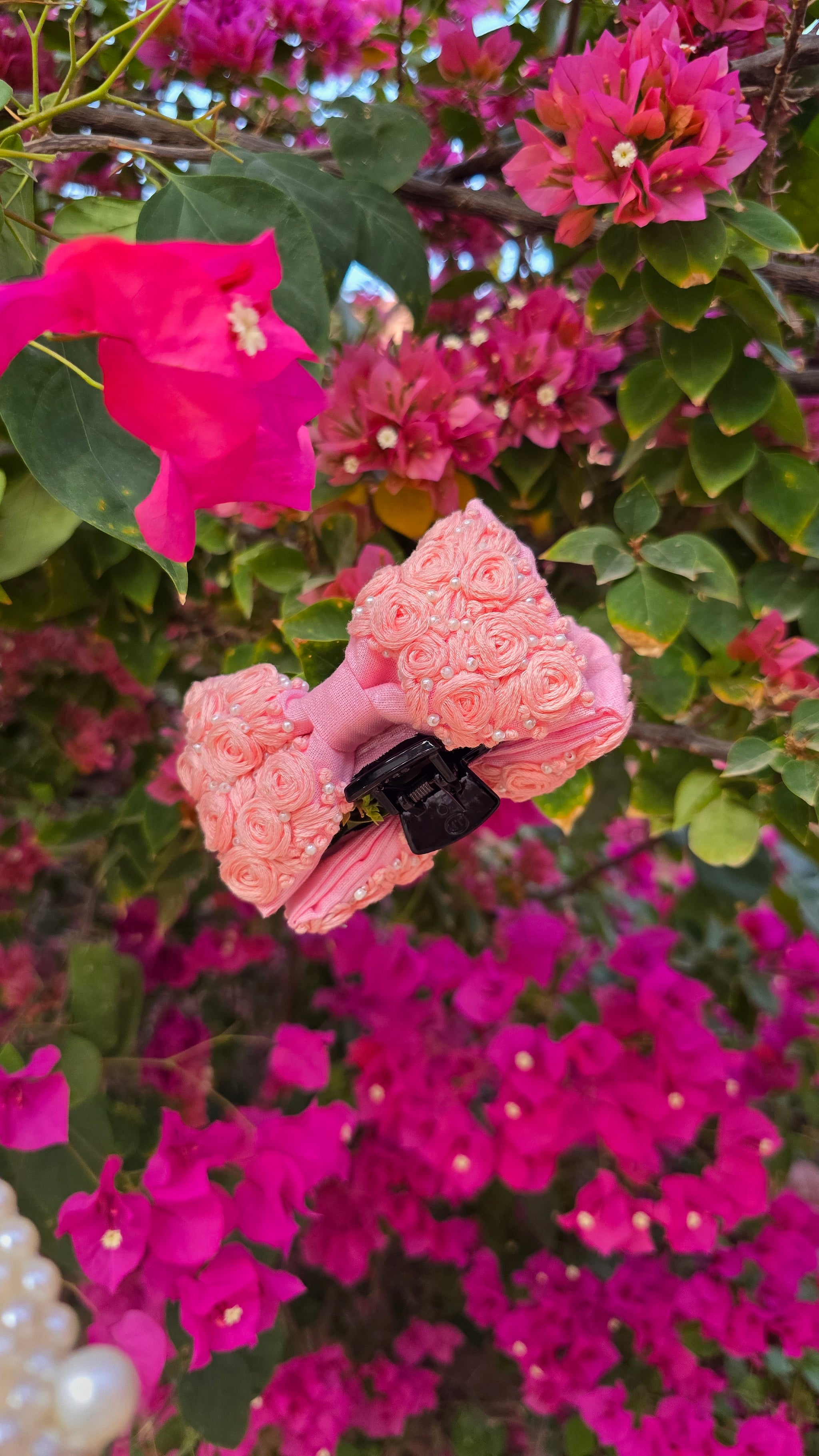 Rosey’s Hand Embroidered Clutcher Bow