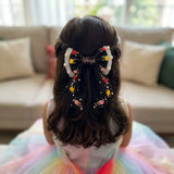 Gulnaar Black Bow – Hand Embroidered Personalized Floral Pearl Hair Bow