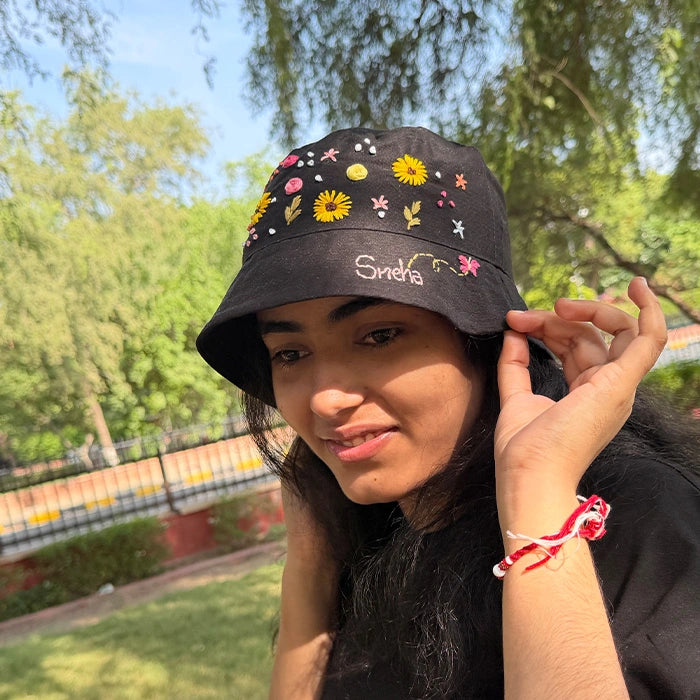 Garden Girl Bucket Hat | Hand-Embroidered Floral Bucket Hat