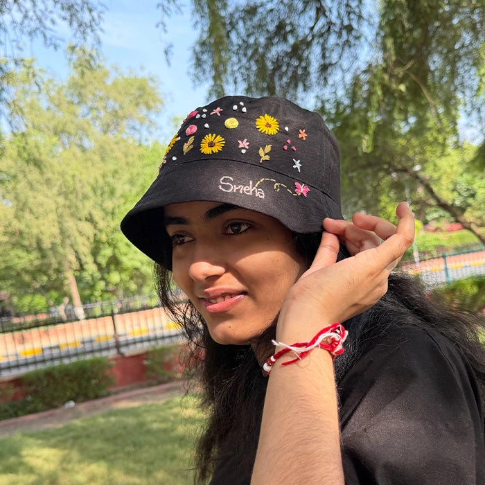 Garden Girl Bucket Hat | Hand-Embroidered Floral Bucket Hat