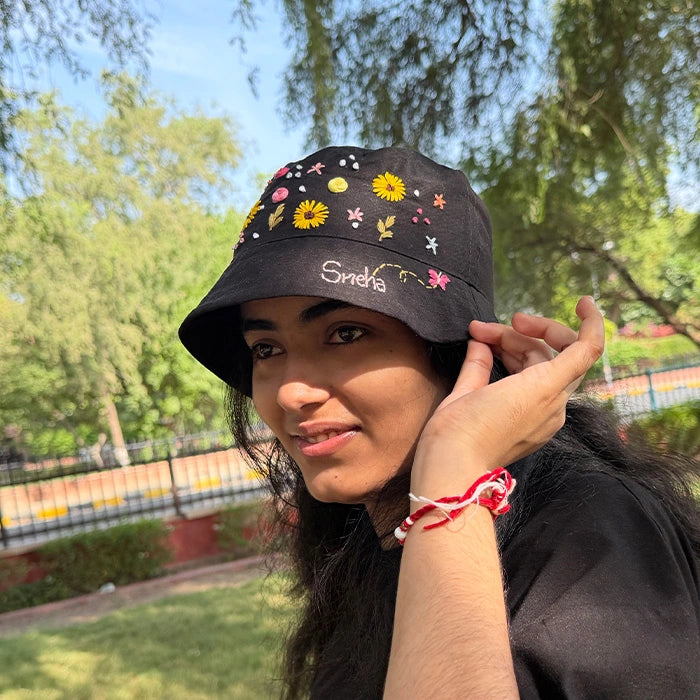 Garden Girl Bucket Hat | Hand-Embroidered Floral Bucket Hat