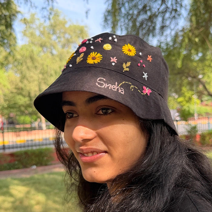 Garden Girl Bucket Hat | Hand-Embroidered Floral Bucket Hat