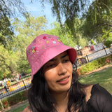 Pink Posy Bucket Hat | Hand-Embroidered Floral Bucket Hat