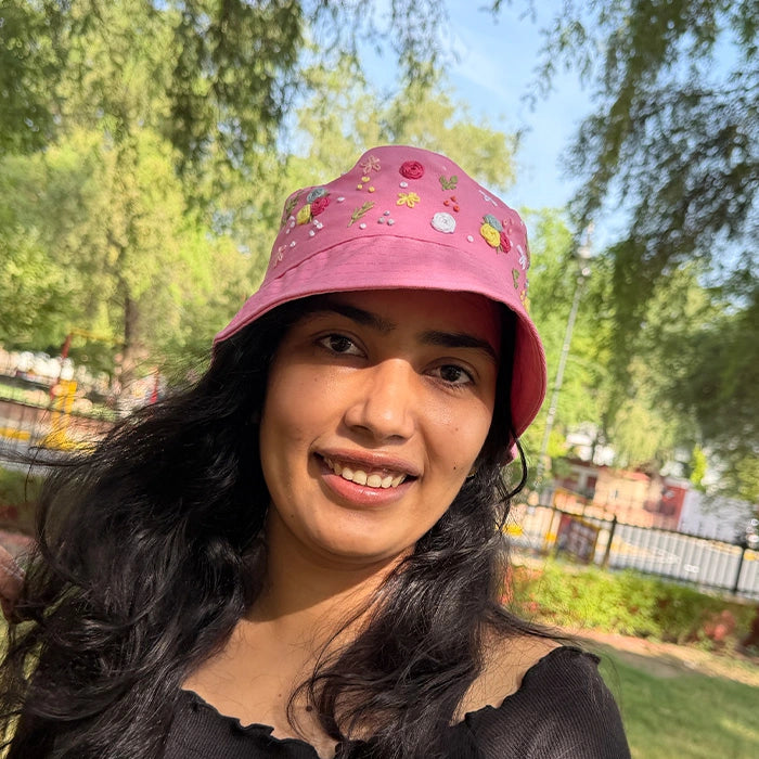 Pink Posy Bucket Hat | Hand-Embroidered Floral Bucket Hat