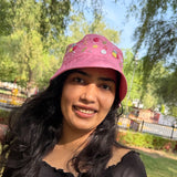 Pink Posy Bucket Hat | Hand-Embroidered Floral Bucket Hat