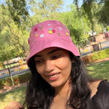 Pink Posy Bucket Hat | Hand-Embroidered Floral Bucket Hat