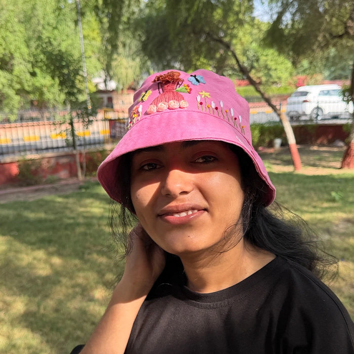 Princess Bucket Hat | Hand-Embroidered Floral Bucket Hat