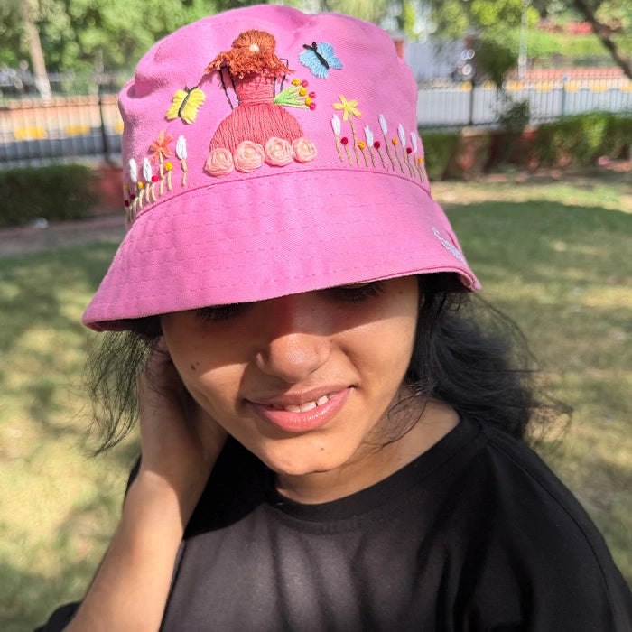Princess Bucket Hat | Hand-Embroidered Floral Bucket Hat