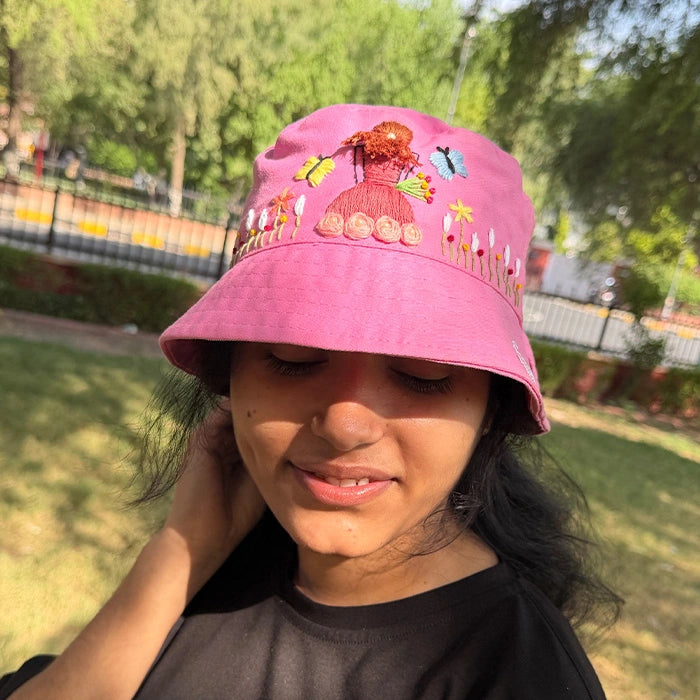 Princess Bucket Hat | Hand-Embroidered Floral Bucket Hat