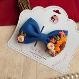 Neel Gul Mini Bow for Kids – Hand-Embroidered Blue Floral Hair Clip