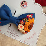 Neel Gul Mini Bow for Kids – Hand-Embroidered Blue Floral Hair Clip