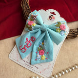 Bluebell Bay Hand-Embroidered Blue Bow for Girls | Floral Statement Hair Accessory