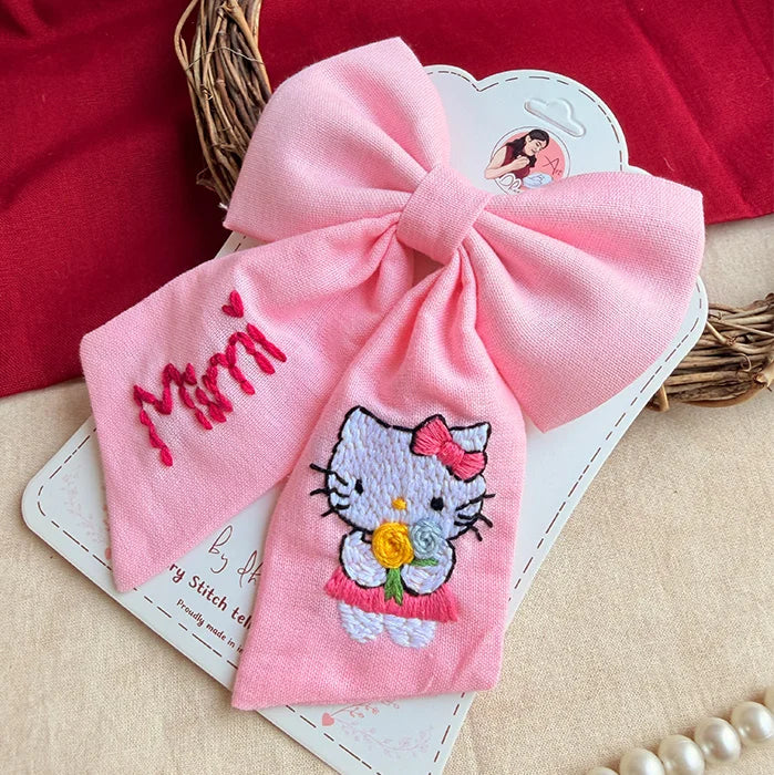 Pink Mimi Personalized Hand-Embroidered Bow for Girls | Character-Inspired Hair Accessory