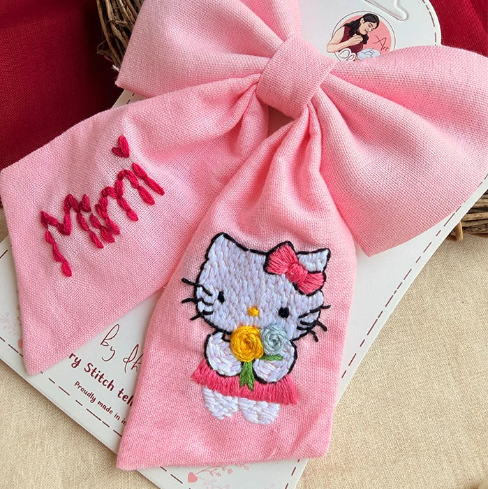 Pink Mimi Personalized Hand-Embroidered Bow for Girls | Character-Inspired Hair Accessory