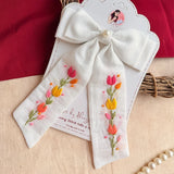 Tidal Petals – Hand-Embroidered White Floral Bow for Girls