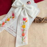 Tidal Petals – Hand-Embroidered White Floral Bow for Girls