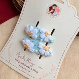Seafoam Tic Tac Hair Clips – Hand-Embroidered Floral Clips for Girls