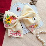 Buttercup Hand-Embroidered Hair Bow for Girls – Personalized Floral Bow