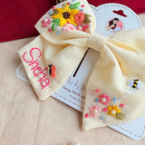 Buttercup Hand-Embroidered Hair Bow for Girls – Personalized Floral Bow