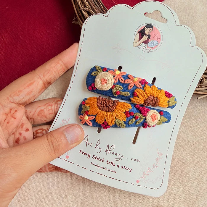 Marigold Tic Tac Hair Clips – Hand-Embroidered