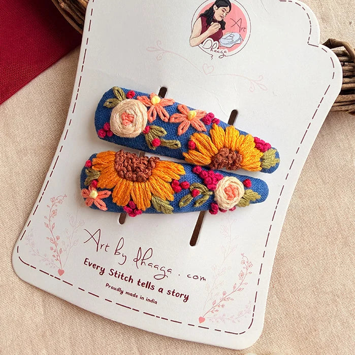 Marigold Tic Tac Hair Clips – Hand-Embroidered