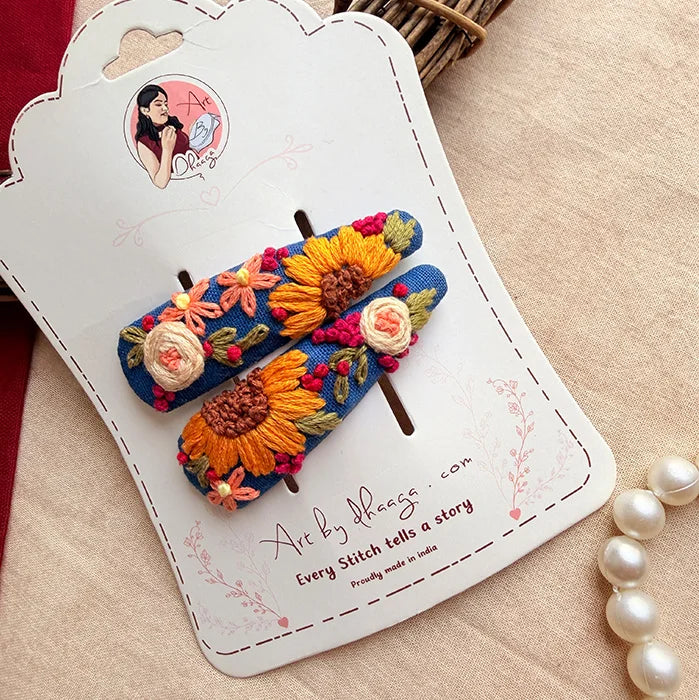 Marigold Tic Tac Hair Clips – Hand-Embroidered