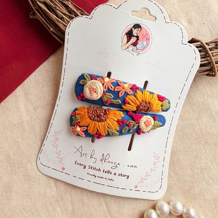 Marigold Tic Tac Hair Clips – Hand-Embroidered