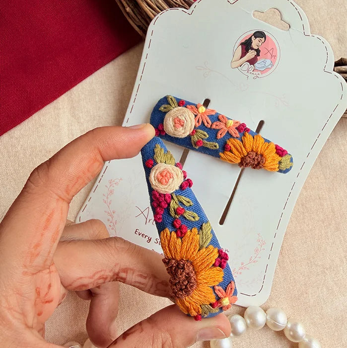 Marigold Tic Tac Hair Clips – Hand-Embroidered