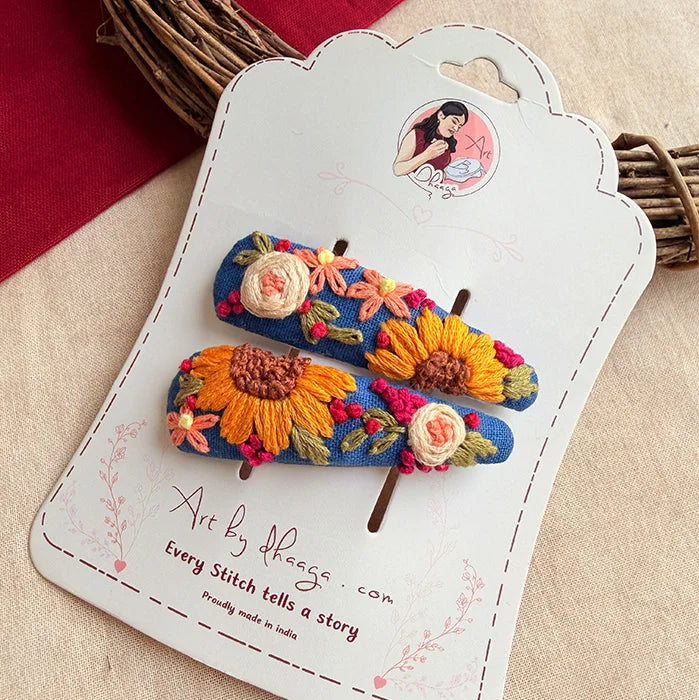 Marigold Tic Tac Hair Clips – Hand-Embroidered