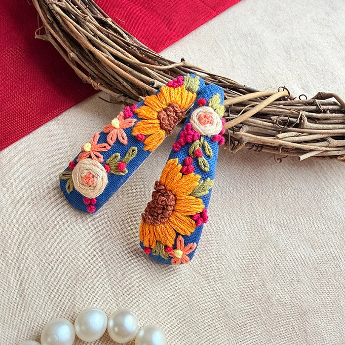 Marigold Tic Tac Hair Clips – Hand-Embroidered