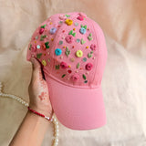 Mirror Magic Cap – Hand-Embroidered Floral Pink Cap with Mirror Work