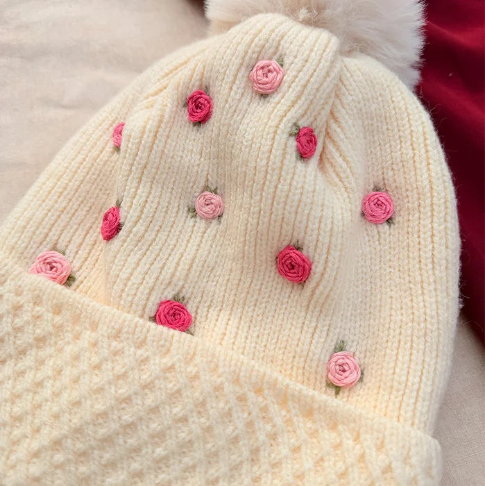 Pinkie Puff Winter Cap | Hand-Embroidered Winter Cap