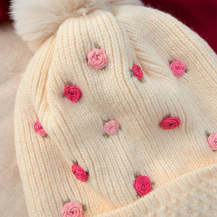 Pinkie Puff Winter Cap | Hand-Embroidered Winter Cap