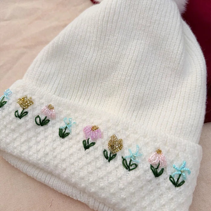 Winter Meadow Cap | Hand-Embroidered Floral Winter Cap