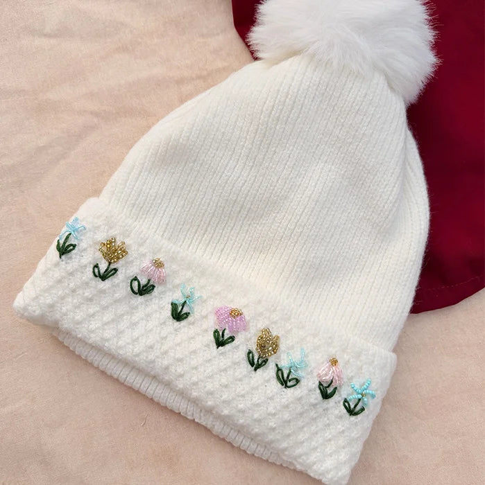 Winter Meadow Cap | Hand-Embroidered Floral Winter Cap