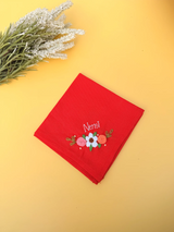 Red Petal Name Hankey – Hand Embroidered Personalised Gift