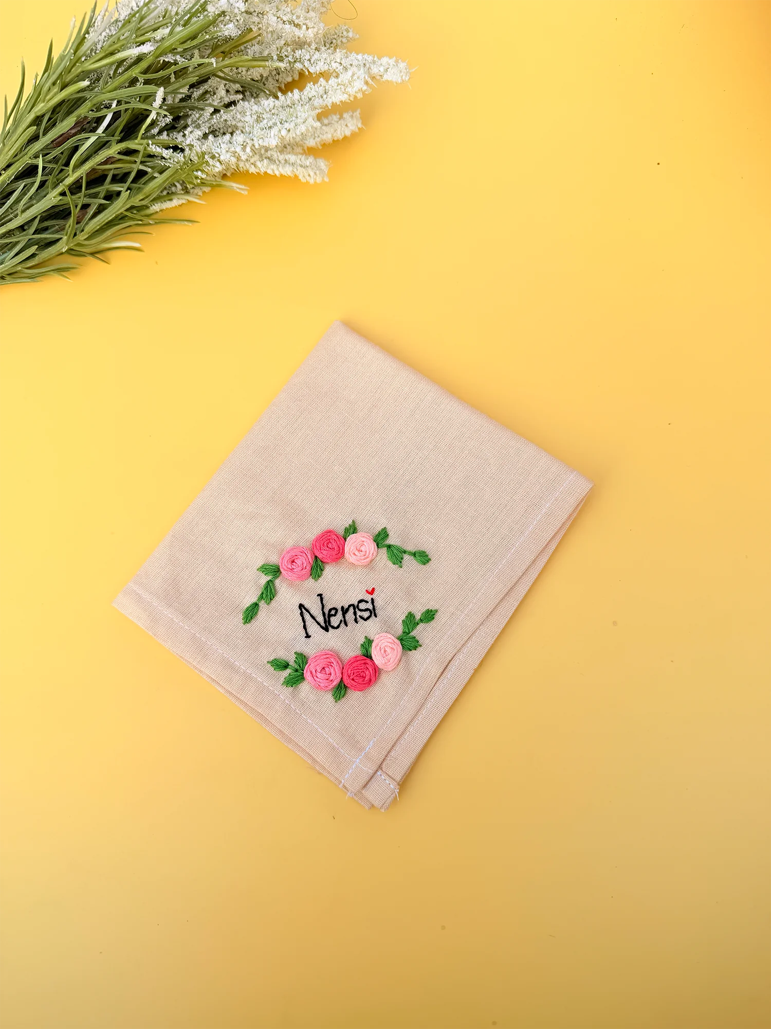 Ivory Rose Name Hankey – Hand Embroidered Personalised Gift